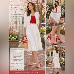 Aubrey Lynn Red Striped Slingback Peep-Toe Heels